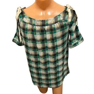Hayden LA XL Green Black Beige Plaid Flannel Lace Up 3/4 Sleeves Mini Dress NWT.